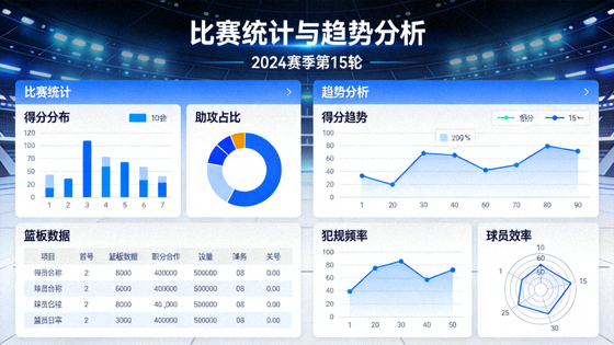 体育数据分析界面展示比赛统计与趋势图表的画面