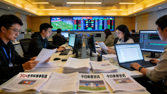 体育新闻编辑部整理赛事报道与资讯内容的场景